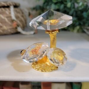 Swarovski Trimlite Giftware Mushrooms With Ladybug Rare Crystal Gold Vintage